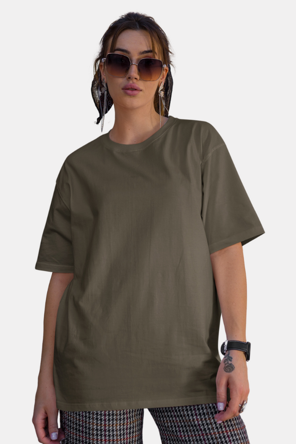 Olive Green Oversized T-Shirt For Women - WowWaves