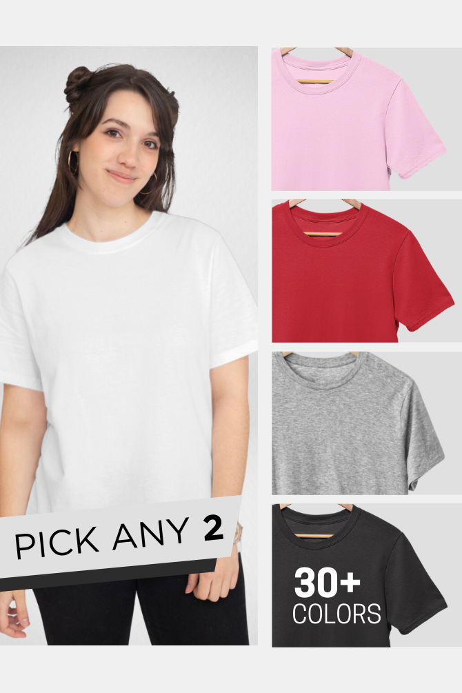 Pick Any 2 Plain T-Shirts Combo For Women - WowWaves