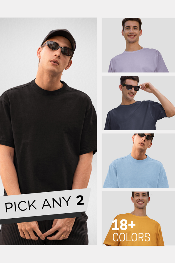 Pick Any 2 Plain Oversized T Shirt For Men - WowWaves