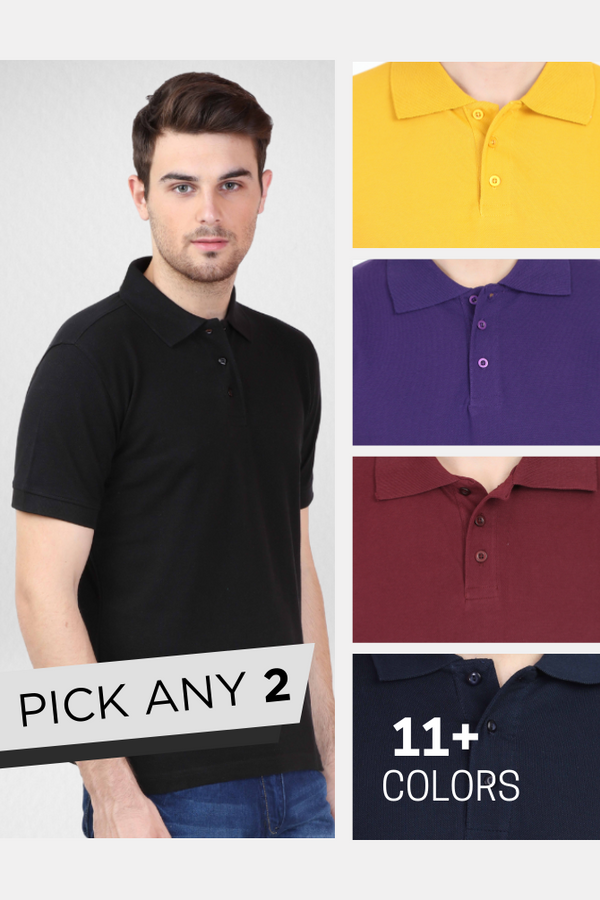 Pick Any 2 Plain Polo T-Shirts For Men - WowWaves