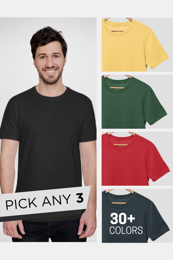 Pick Any 3 Plain T-Shirts Combo For Men - WowWaves