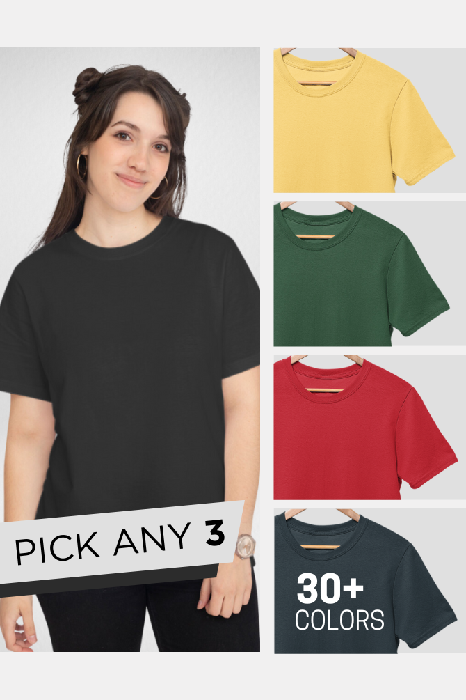 Pick Any 3 Plain T-Shirts Combo For Women - WowWaves