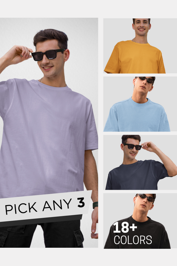 Pick Any 3 Plain Oversized T Shirt For Men - WowWaves