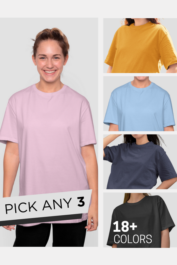 Pick Any 3 Plain Oversized T Shirt For Women - WowWaves
