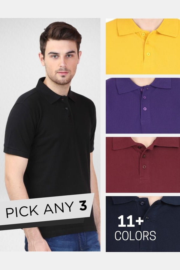 Pick Any 3 Plain Polo T-shirts for Men