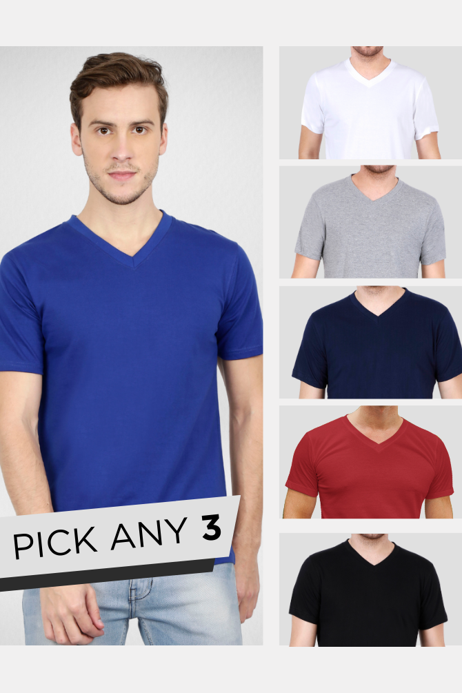 Pick Any 3 Plain V Neck T-Shirts For Men - WowWaves