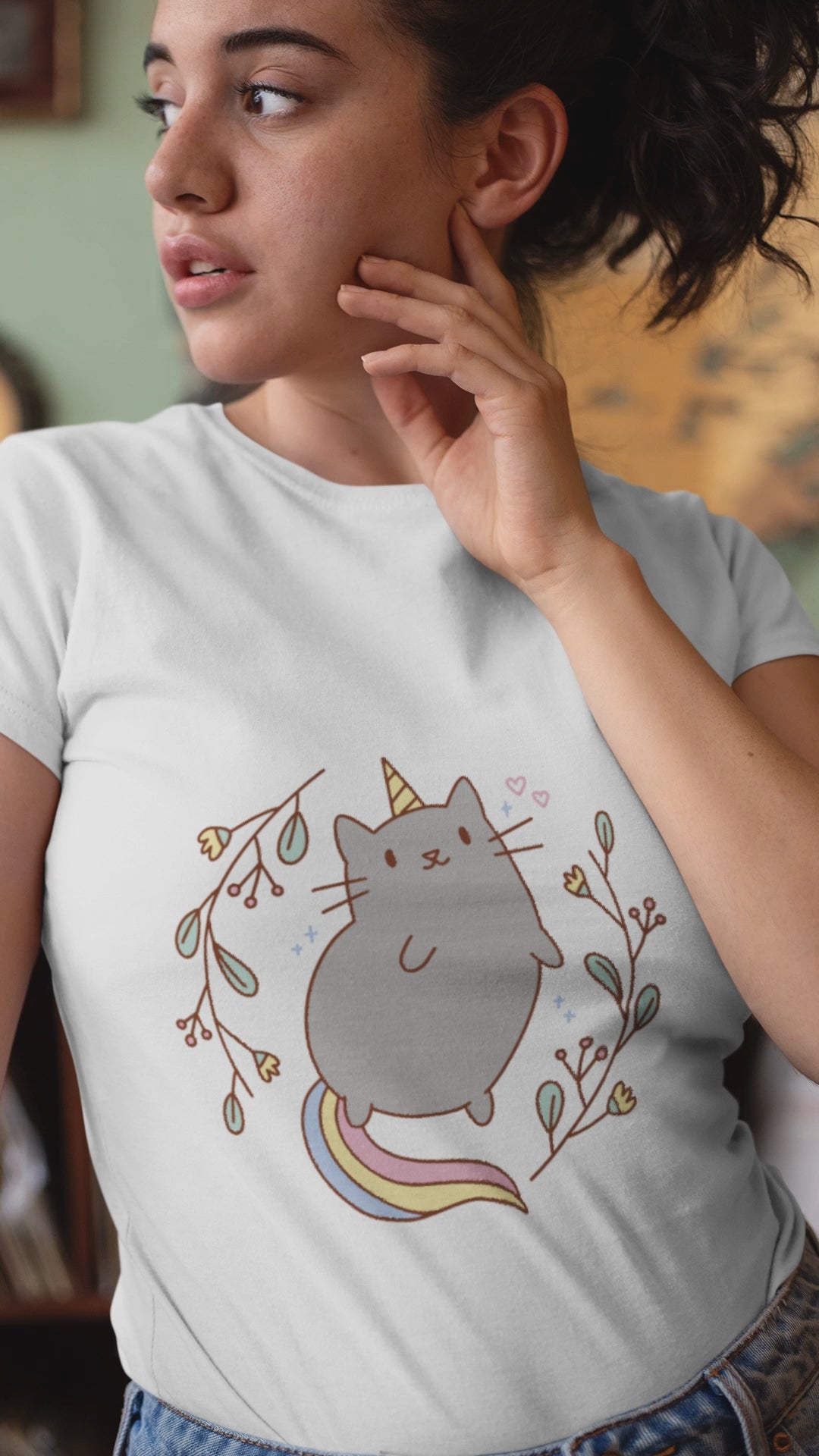 Unicorn Cat Printed T-Shirt For Women - WowWaves - 1
