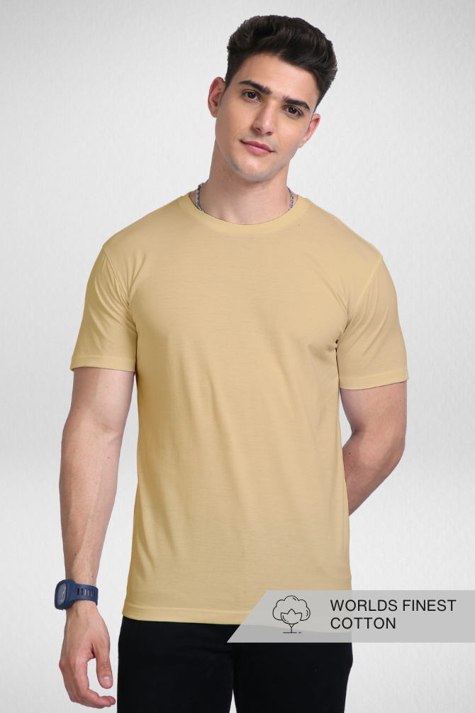 Beige Supima Cotton T-Shirt For Men - WowWaves - 1