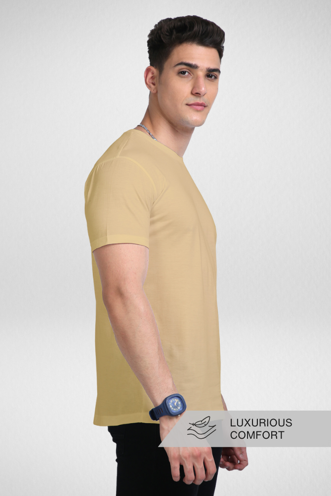 Beige Supima Cotton T-Shirt For Men - WowWaves - 3