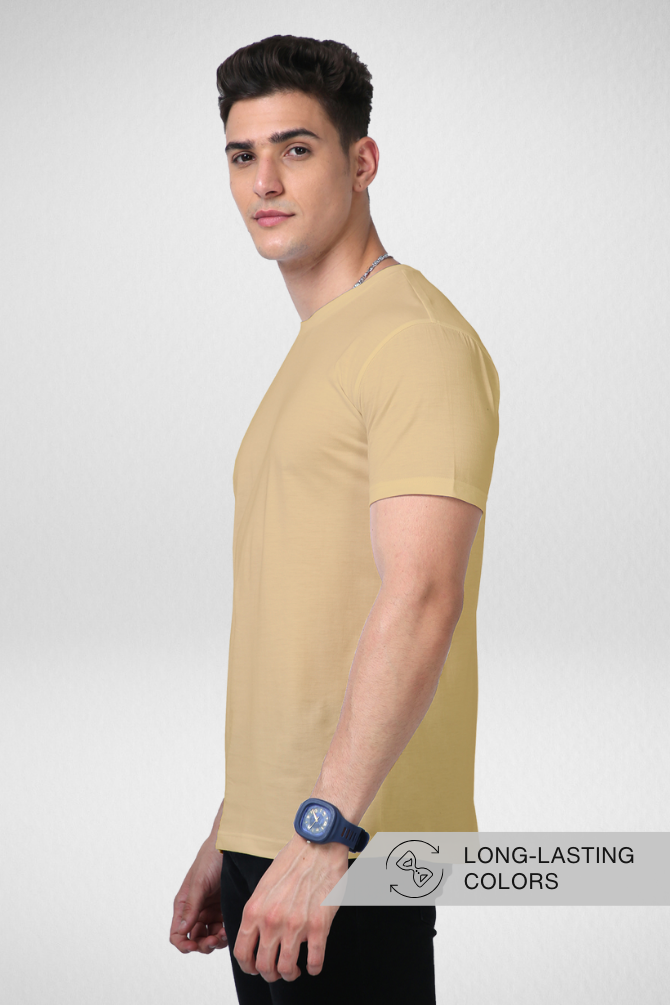 Beige Supima Cotton T-Shirt For Men - WowWaves - 4