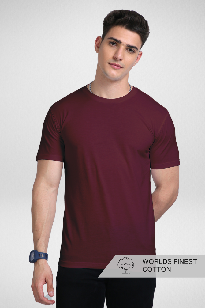 Maroon Supima Cotton T-Shirt For Men - WowWaves - 1