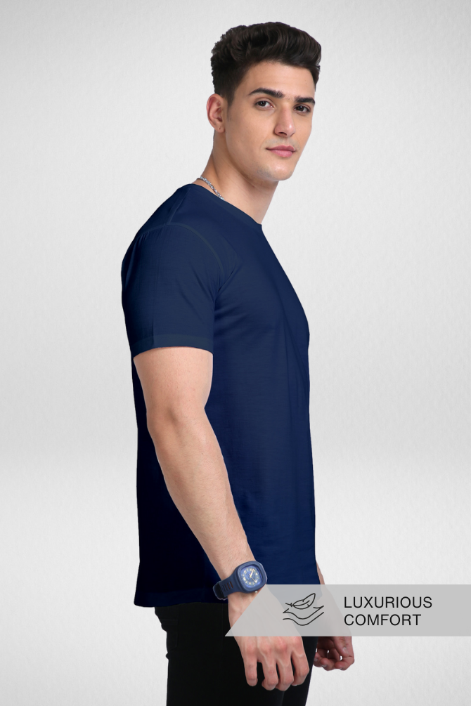 Navy Blue Supima Cotton T-Shirt For Men - WowWaves - 3