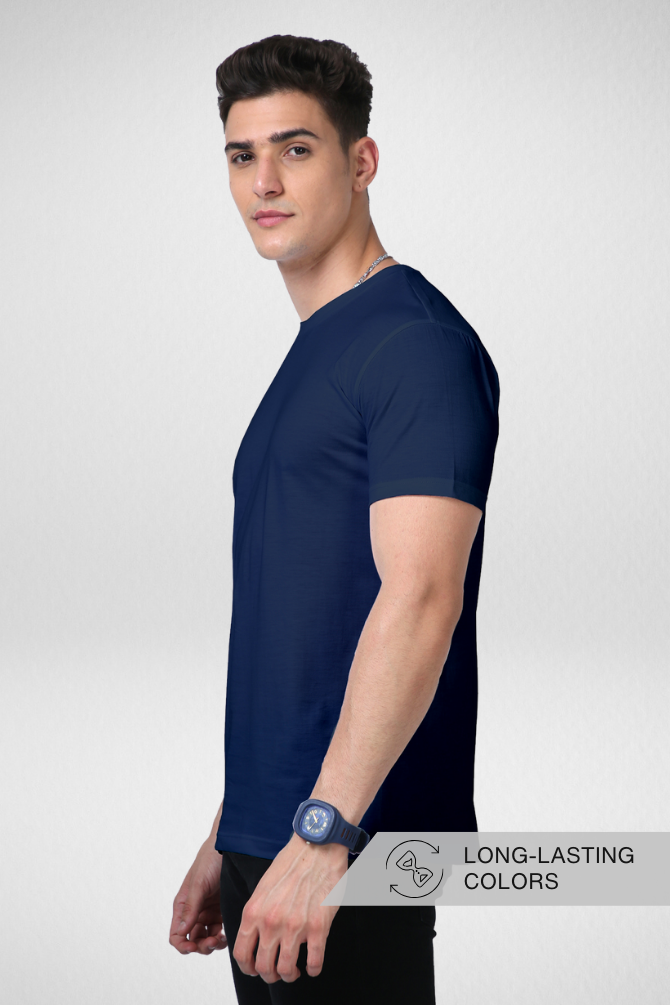 Navy Blue Supima Cotton T-Shirt For Men - WowWaves - 4