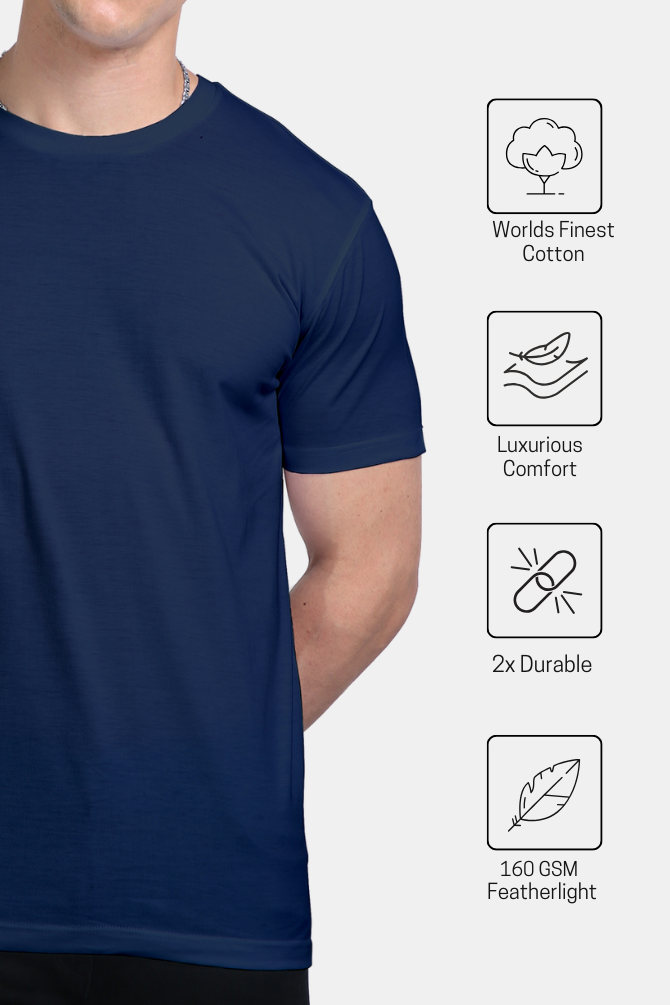 Navy Blue Supima Cotton T-Shirt For Men - WowWaves - 8