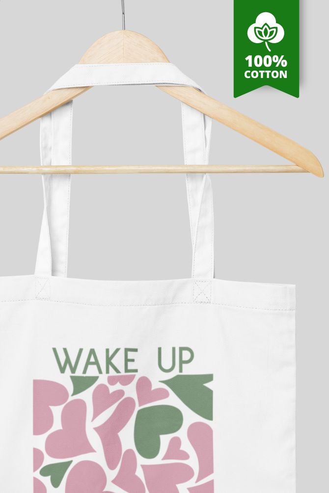 Wake Up with Positivity Quote Zipper Tote Bag -3