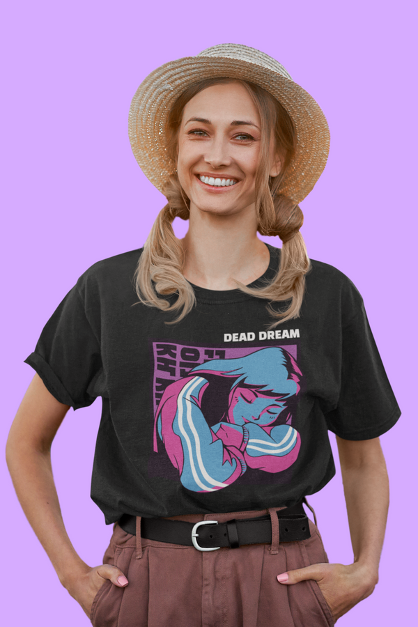Dead Dream Black Printed Oversized T-Shirt For Women - WowWaves