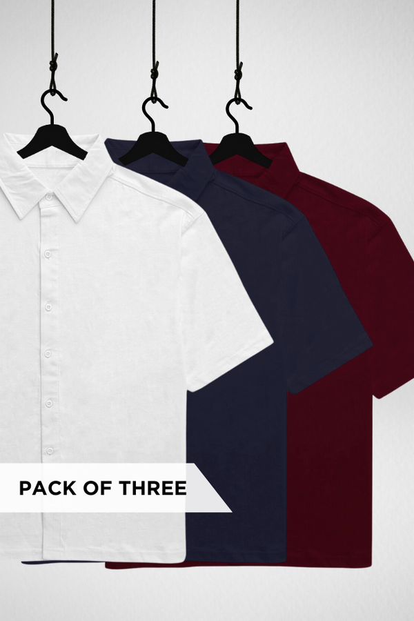 Pack of 3 Oversized Shirts White, Navy Blue and Maroon - 1