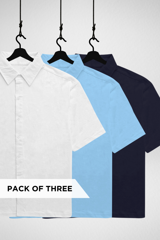 Pack of 3 Oversized Shirts White, Navy Blue and Baby Blue - 1