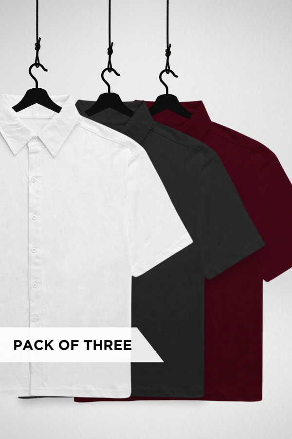 Pack of 3 Oversized Shirts White, Black and Maroon - 1