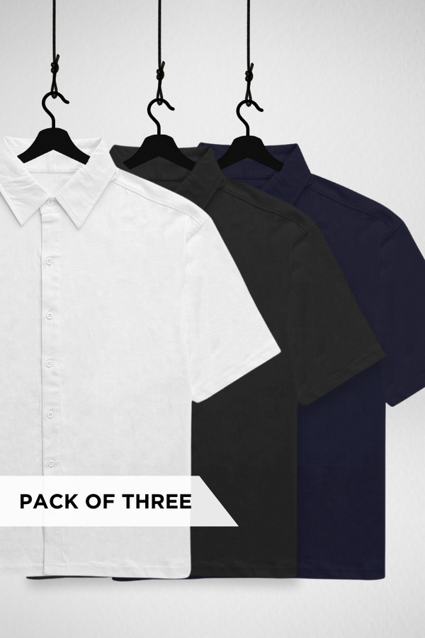 Pack of 3 Oversized Shirts White, Black and Navy Blue - 1