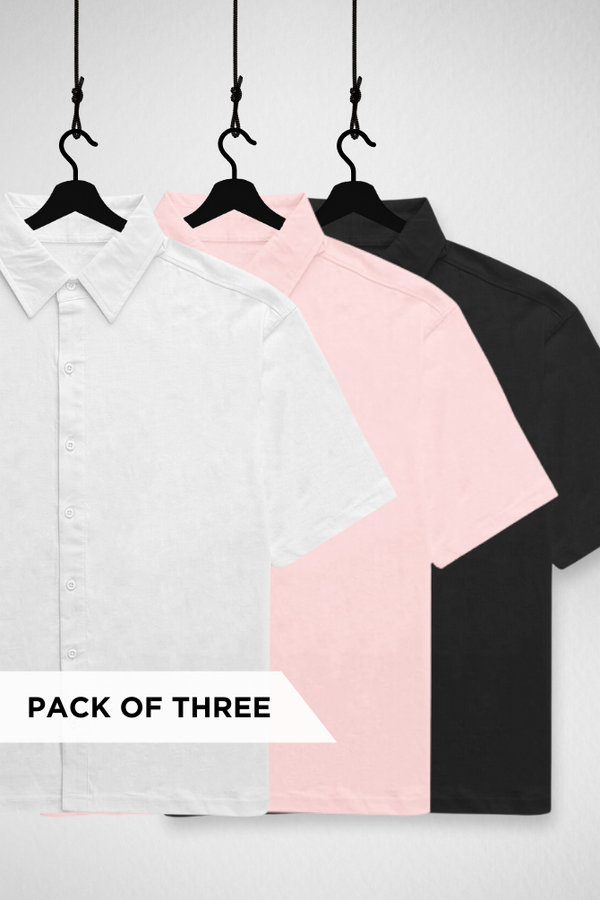 Pack of 3 Oversized Shirts White, Light Pink and Black - 1