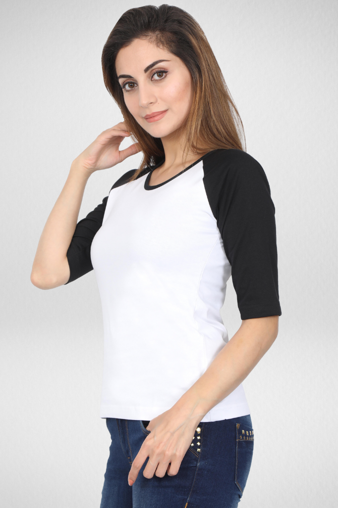 Black White Raglan Sleeve T-Shirt For Women - WowWaves - 4