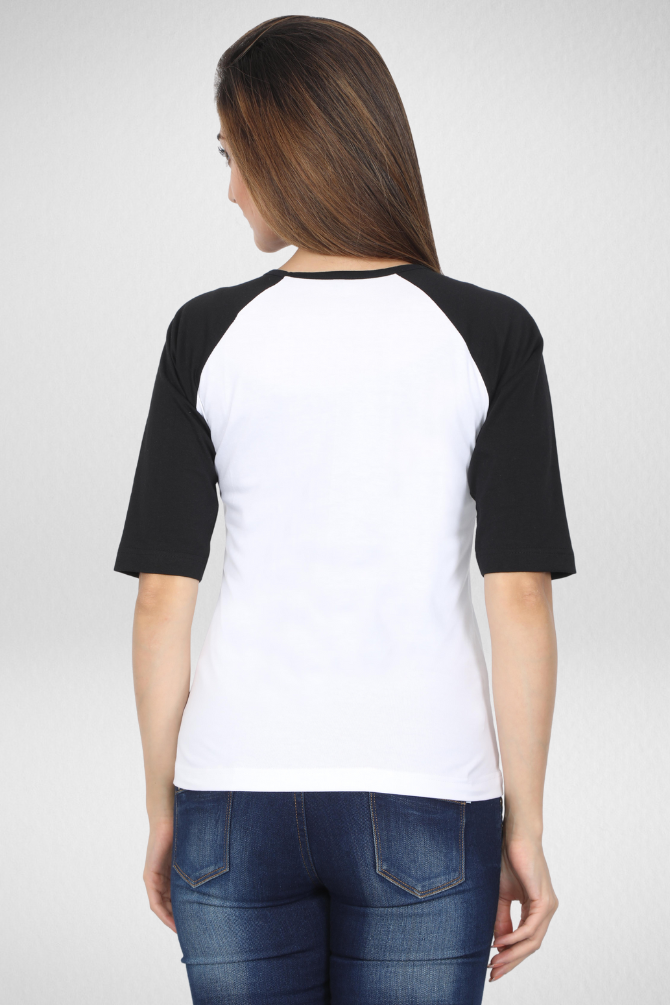 Black White Raglan Sleeve T-Shirt For Women - WowWaves - 8