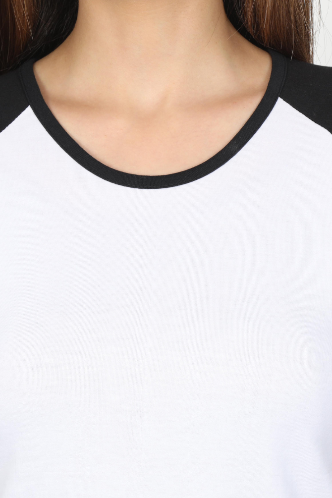 Black White Raglan Sleeve T-Shirt For Women - WowWaves - 3