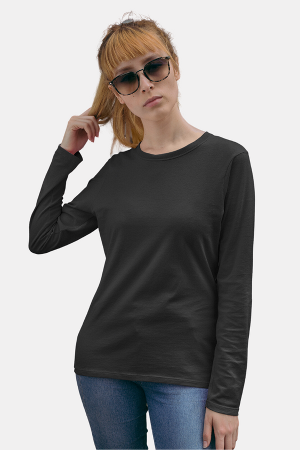 Black Full Sleeve T-Shirt For Women - WowWaves