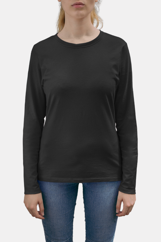 Black Full Sleeve T-Shirt For Women - WowWaves - 2