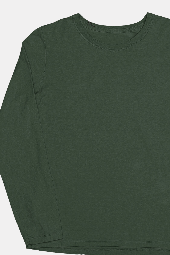 Bottle Green Full Sleeve T-Shirt For Women - WowWaves - 3