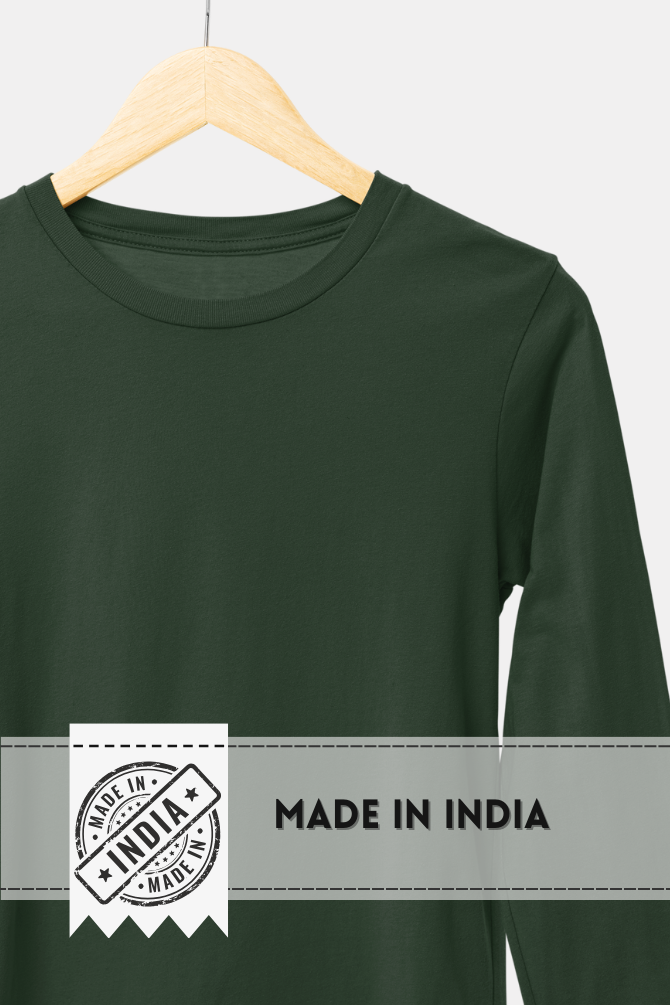 Bottle Green Full Sleeve T-Shirt For Women - WowWaves - 4