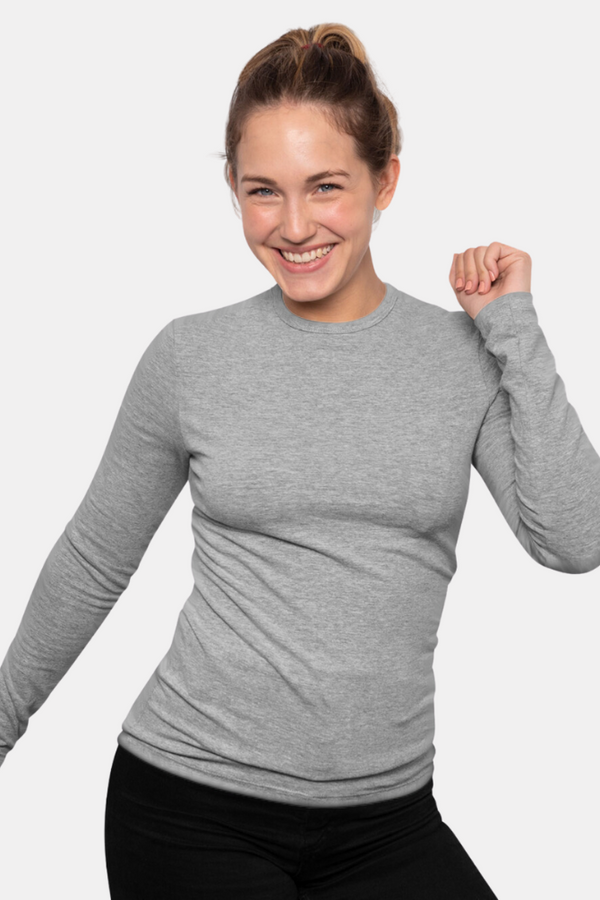 Grey Melange Full Sleeve T-Shirt For Women - WowWaves