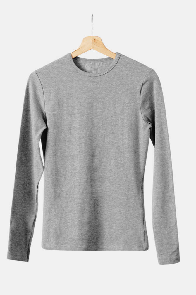 Grey Melange Full Sleeve T-Shirt For Women - WowWaves - 1