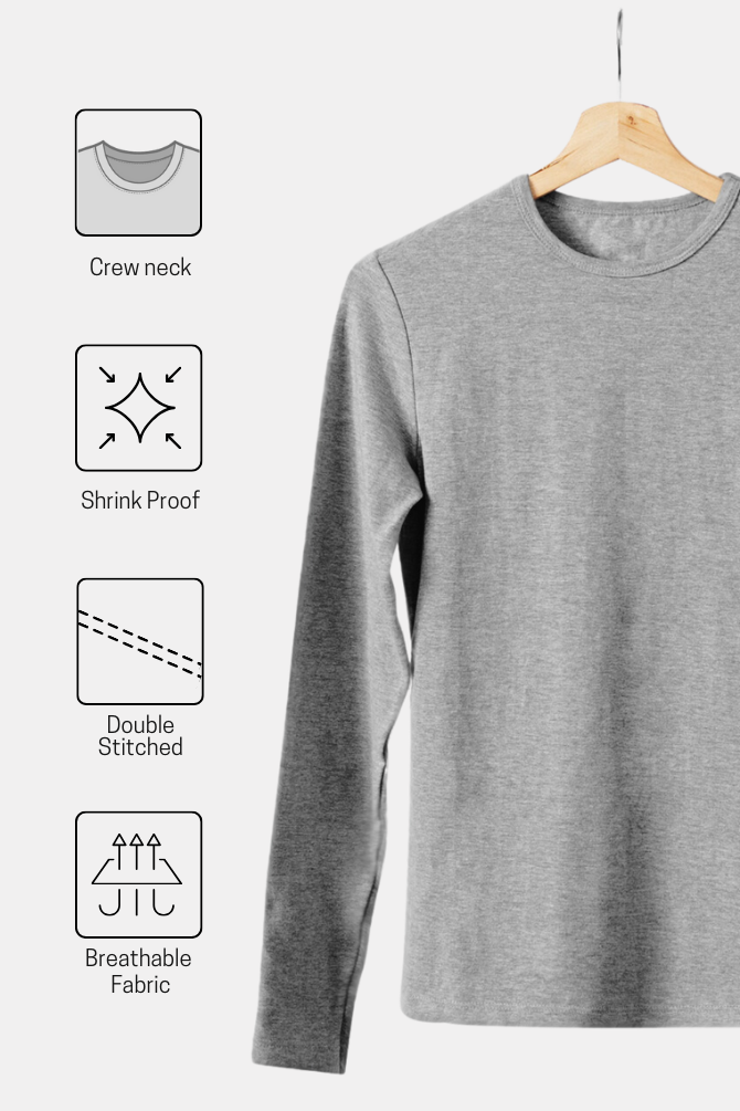 Grey Melange Full Sleeve T-Shirt For Women - WowWaves - 5