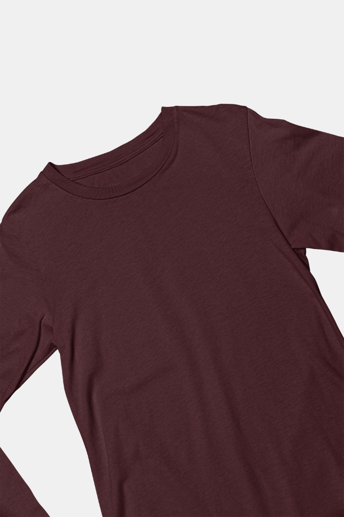 Maroon Full Sleeve T-Shirt For Women - WowWaves - 1