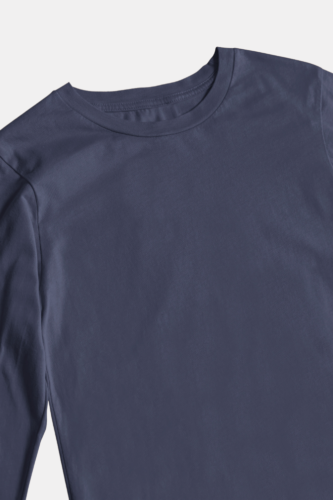 Navy Blue Full Sleeve T-Shirt For Women - WowWaves - 1