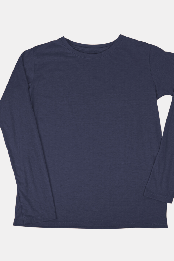 Navy Blue Full Sleeve T-Shirt For Women - WowWaves - 3