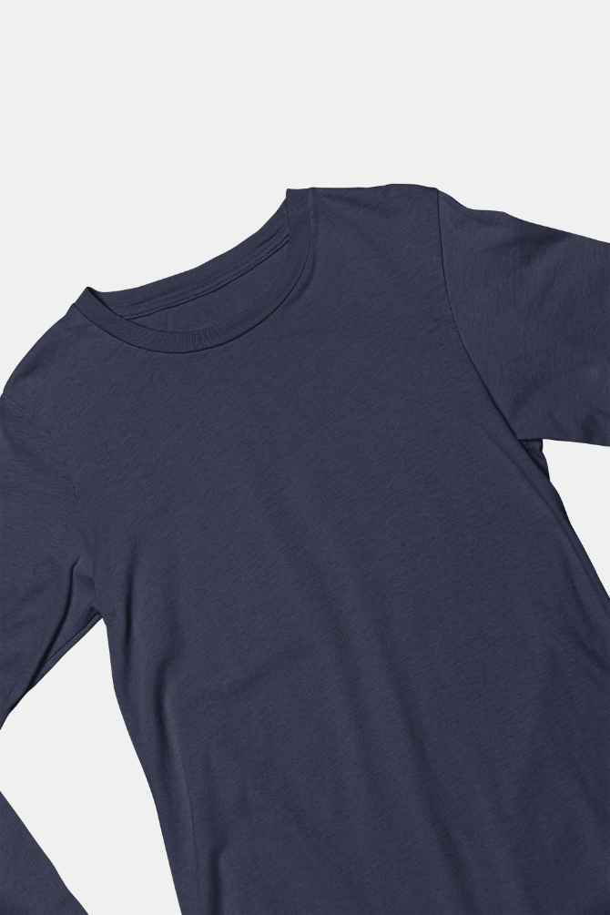 Navy Blue Full Sleeve T-Shirt For Women - WowWaves - 4