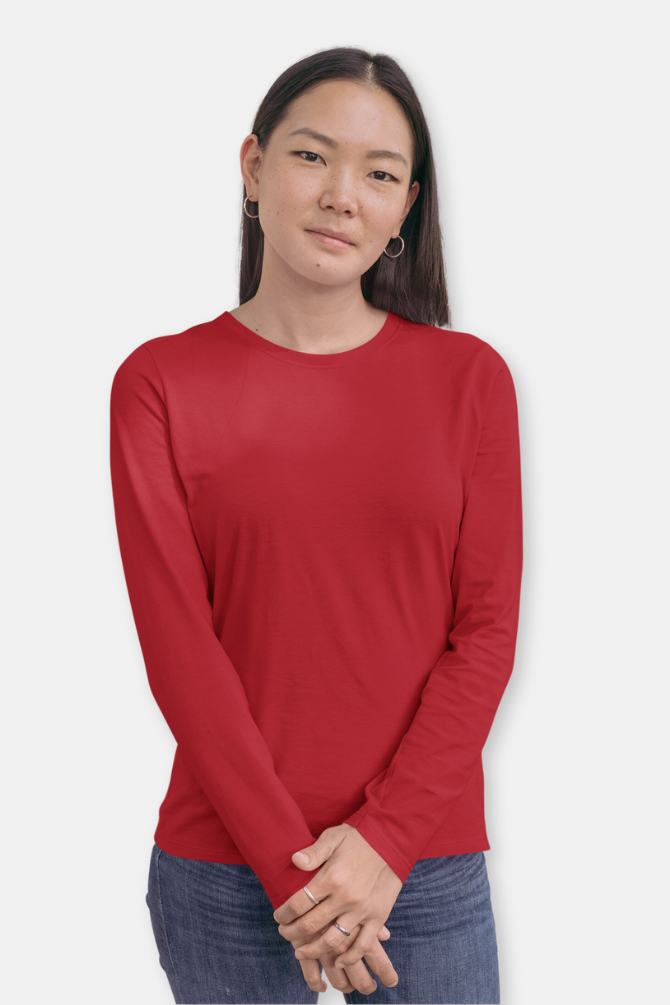 Red Full Sleeve T-Shirt For Women - WowWaves