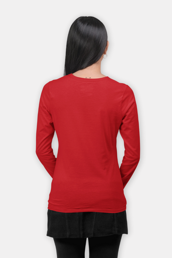 Red Full Sleeve T-Shirt For Women - WowWaves - 3