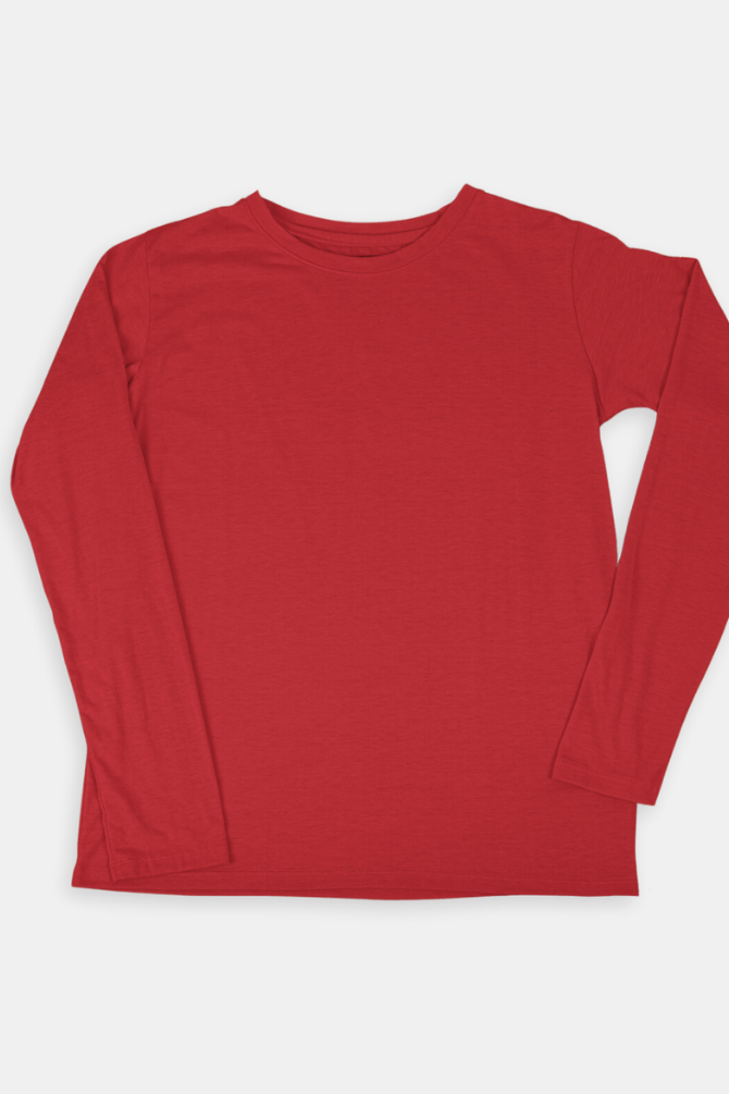 Red Full Sleeve T-Shirt For Women - WowWaves - 1