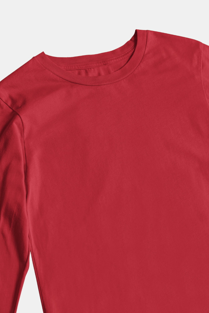 Red Full Sleeve T-Shirt For Women - WowWaves - 4
