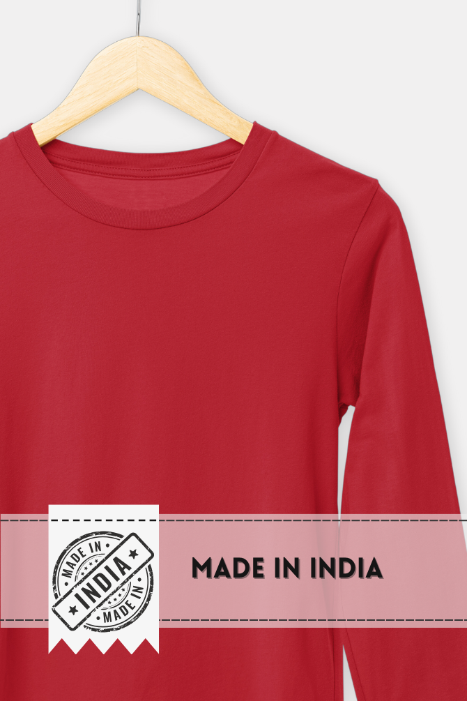 Red Full Sleeve T-Shirt For Women - WowWaves - 5
