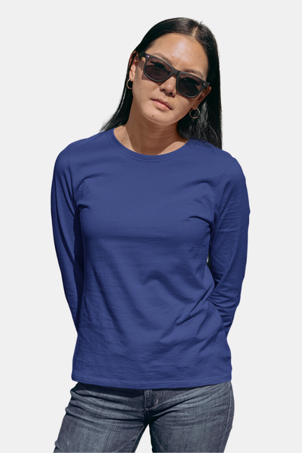 Royal Blue Full Sleeve T-Shirt For Women - WowWaves