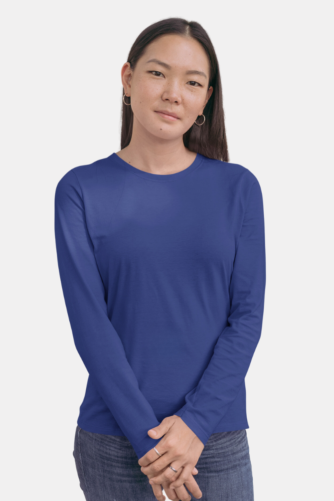 Royal Blue Full Sleeve T-Shirt For Women - WowWaves - 2