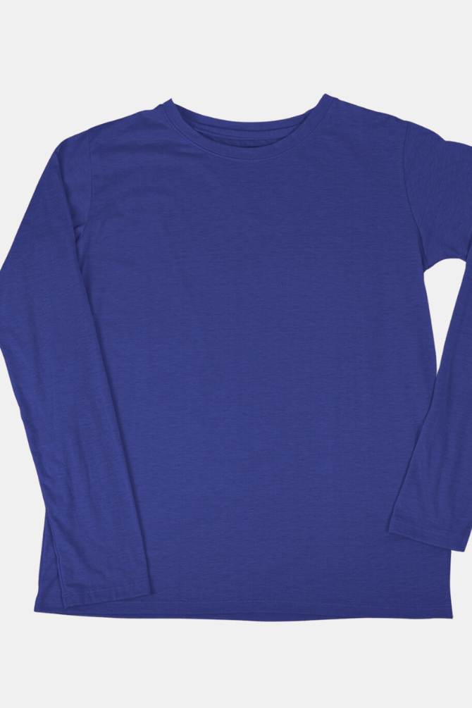Royal Blue Full Sleeve T-Shirt For Women - WowWaves - 1