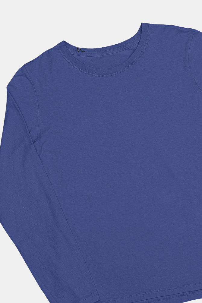 Royal Blue Full Sleeve T-Shirt For Women - WowWaves - 4