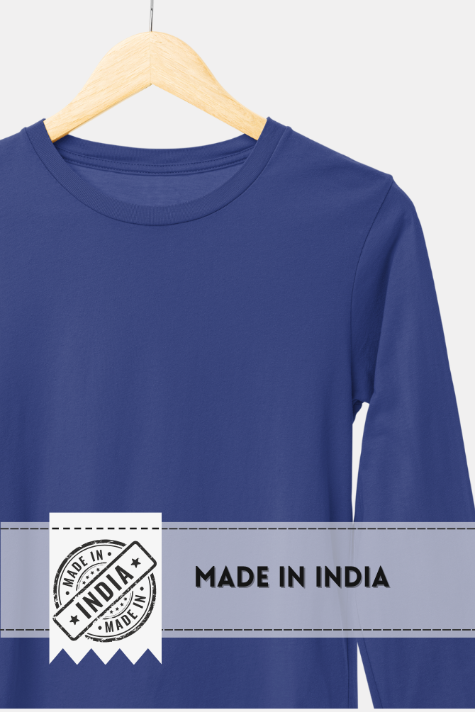 Royal Blue Full Sleeve T-Shirt For Women - WowWaves - 5