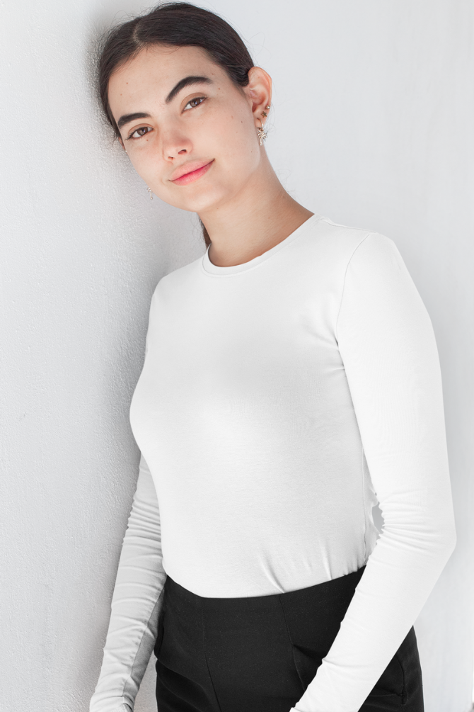 White Full Sleeve T-Shirt For Women - WowWaves - 2